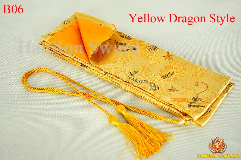 Японский самурайский меч сумки желтый дракон стиль искусственный шелк чехол на