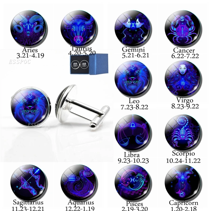 Креативные запонки с 12 знаками Зодиака стеклянные кабошоном модные французские