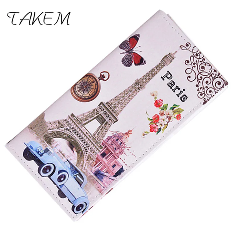 TAKEM PU Leather Women hasp Long Eiffel Tower Wallet Purse Female Wallets Card Holder coin cash bag Portefeuille femme | Багаж и сумки