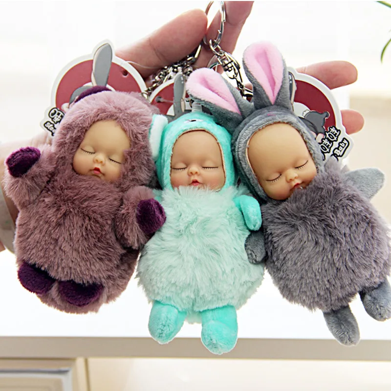 Новый милый спящий младенец куклы брелоки для Для женщин сумка кольцо ключей с