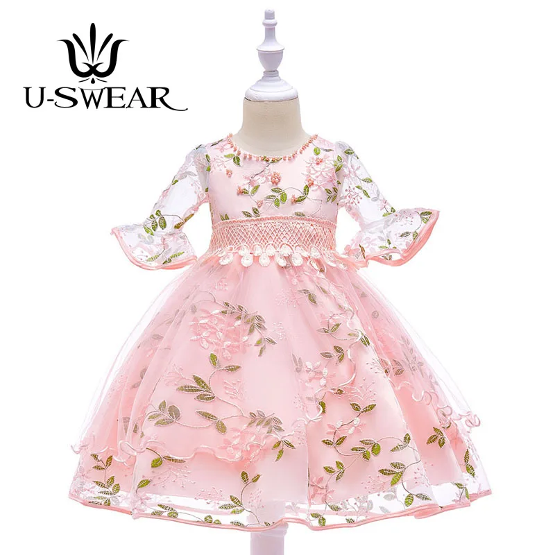 

U-SWEAR 2020 New Arrival Kid Flower Girl Dresses Flora Lace Embroidery Pearls Beaded Girls Pageant Dresses Ball Gown Vestidos