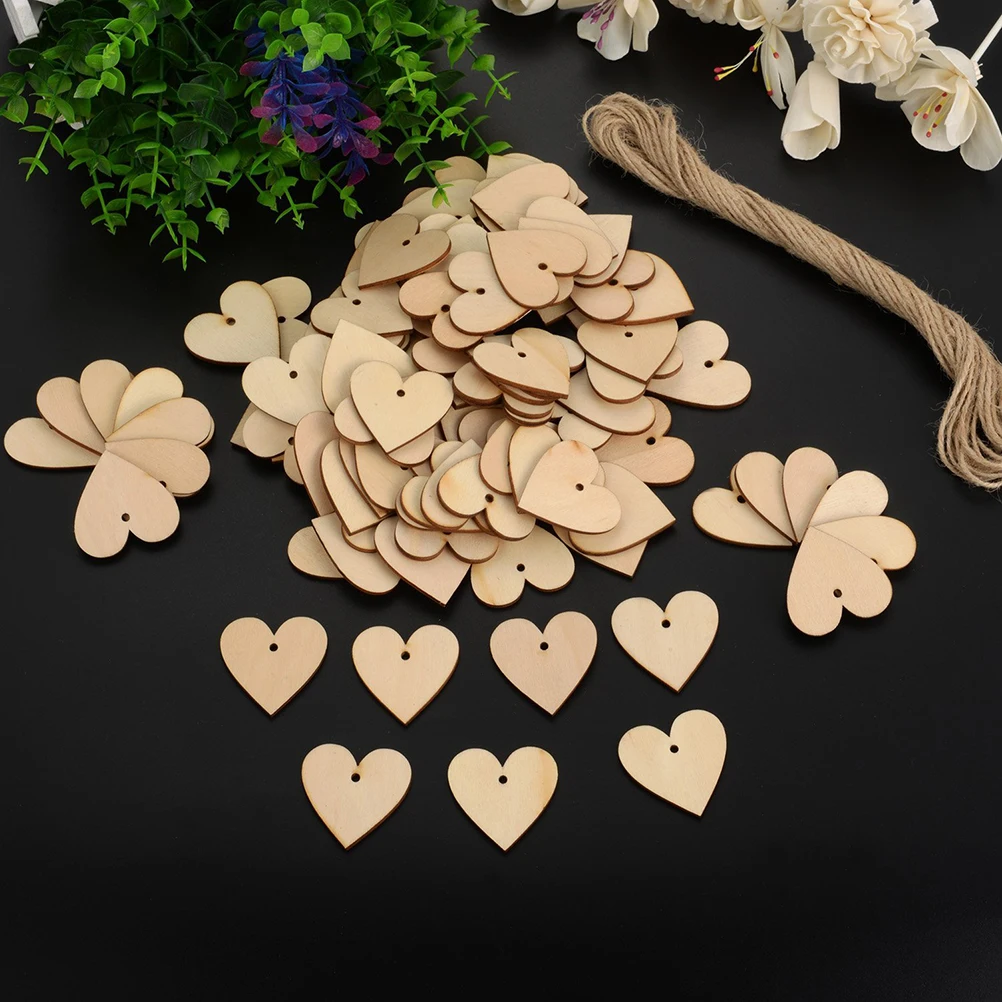 100Pcs 40MM Blank Heart Wood Slices Discs with 10M Twine DIY Decorations for Wedding Arts Crafts Card Making Drawing | Дом и сад
