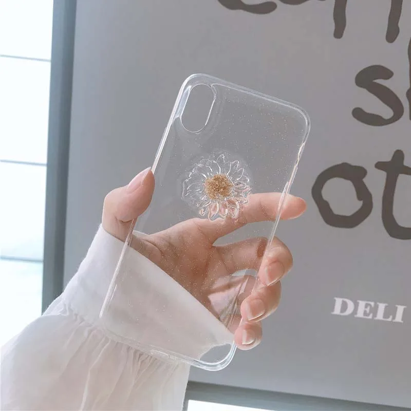 JIBAN Lovely 3D Daisy Phone Case for Iphone XS Max XR X Cases Transparent Epoxy Flash Tpu Cover 6s 6plus 7 8plus Capa |