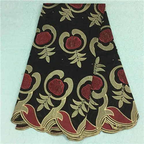 Швейцарский черный + красный 100% хлопка кружевные ткани Африка африканского