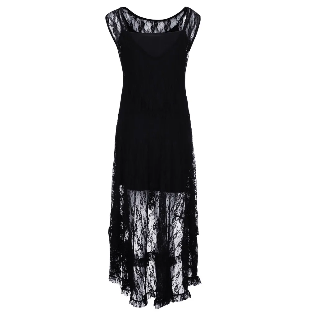 Женское платье жилет без рукавов кружевное банкетное с круглым вырезом летние