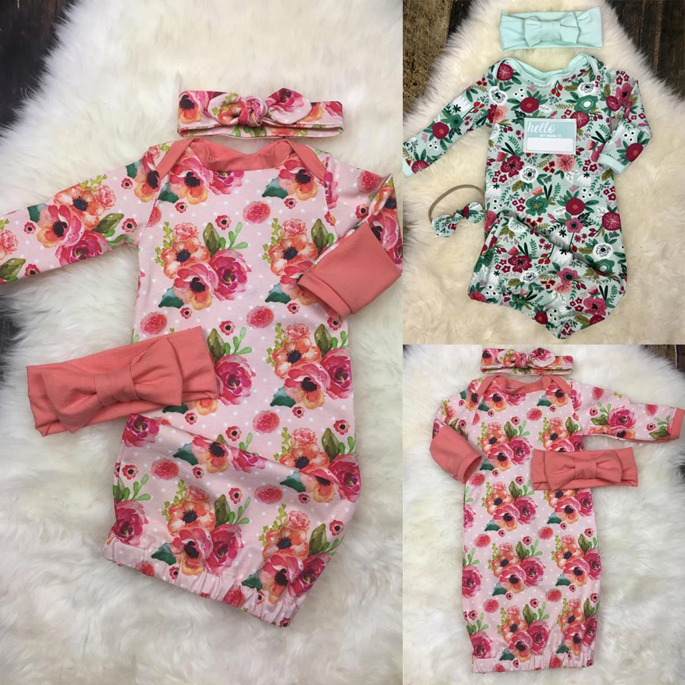 

2019 Summer Baby Floral Sleeping Bags Blanket Newborn Infant Swaddle Wrap Baby Bedding Outfits Sets Headband 2Pcs