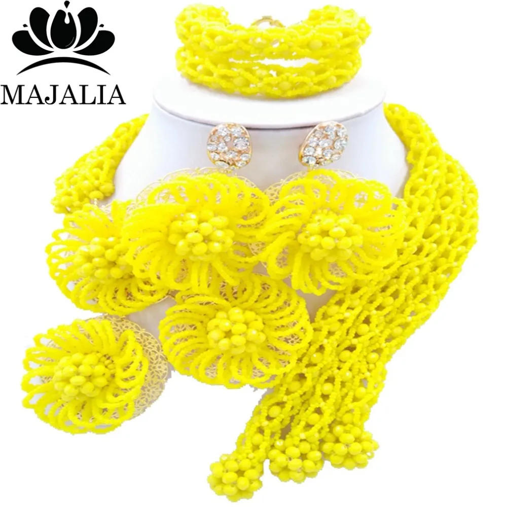 

Majalia Fashion african beads jewelry set yellow Nigeria Wedding Crystal necklace Bridal Jewelry sets Free shipping VV-014