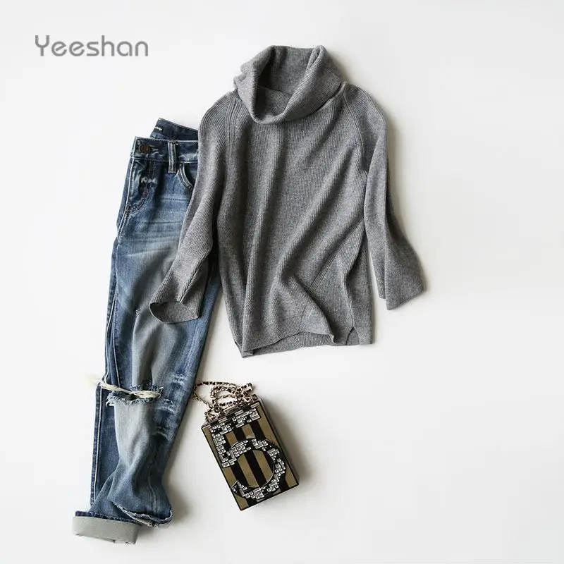 Yeeshan 90s Stand Collar Sweater Undershirt Woolen Knit Vintage Sweaters Women's and Pullovers Brand Autumn Coats | Женская одежда