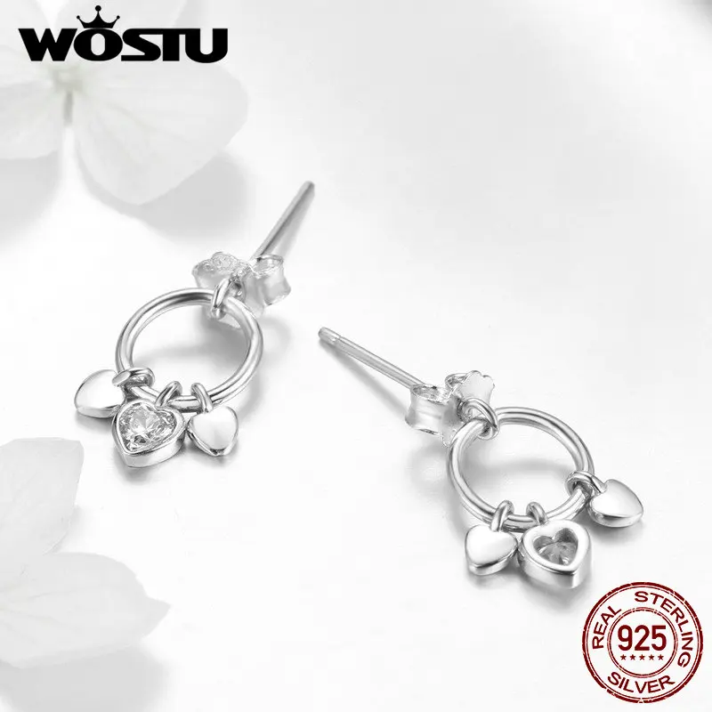 Женские серьги гвоздики WOSTU из стерлингового серебра 925 пробы с сердцем надписью