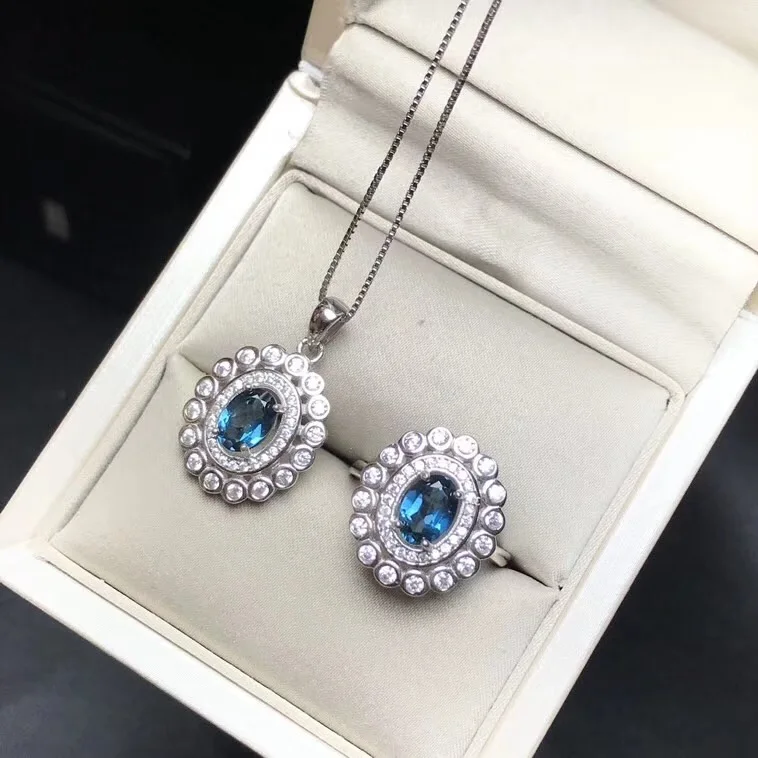 Popular style, special sale, 925 silver, natural Hetian topaz set, ring necklace