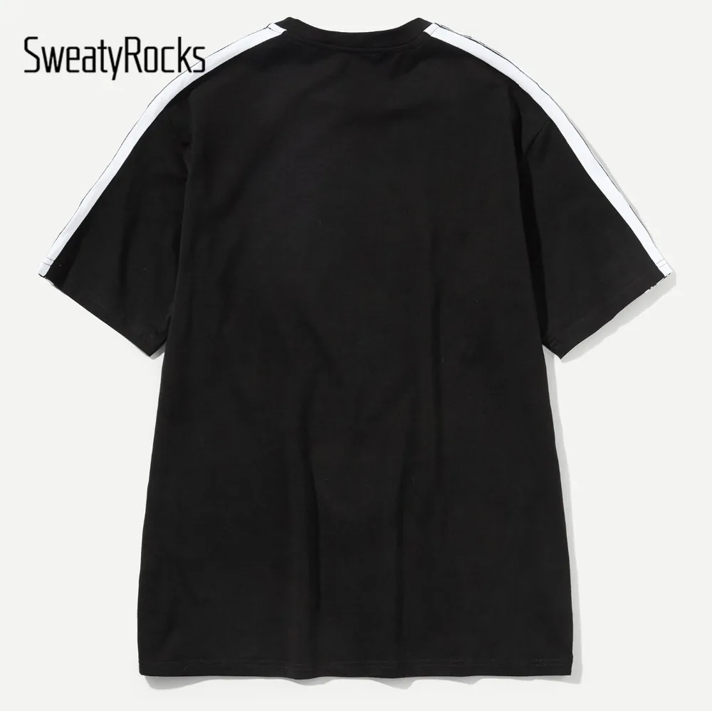 SweatyRocks, мужская туника с буквенным принтом, футболка, уличная одежда, короткий рукав, черные футболки, модная одежда, летние повседневные пуловеры, футболки