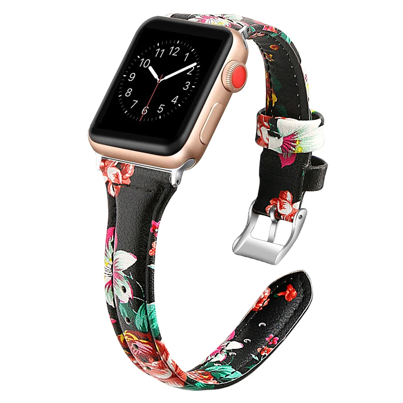 

Printed leather strap for apple watch 5 6 band 44mm 40mm 42mm 38mm bracelet watchband for iwatch series 6/5/SE/4/3/2/1 wristbelt