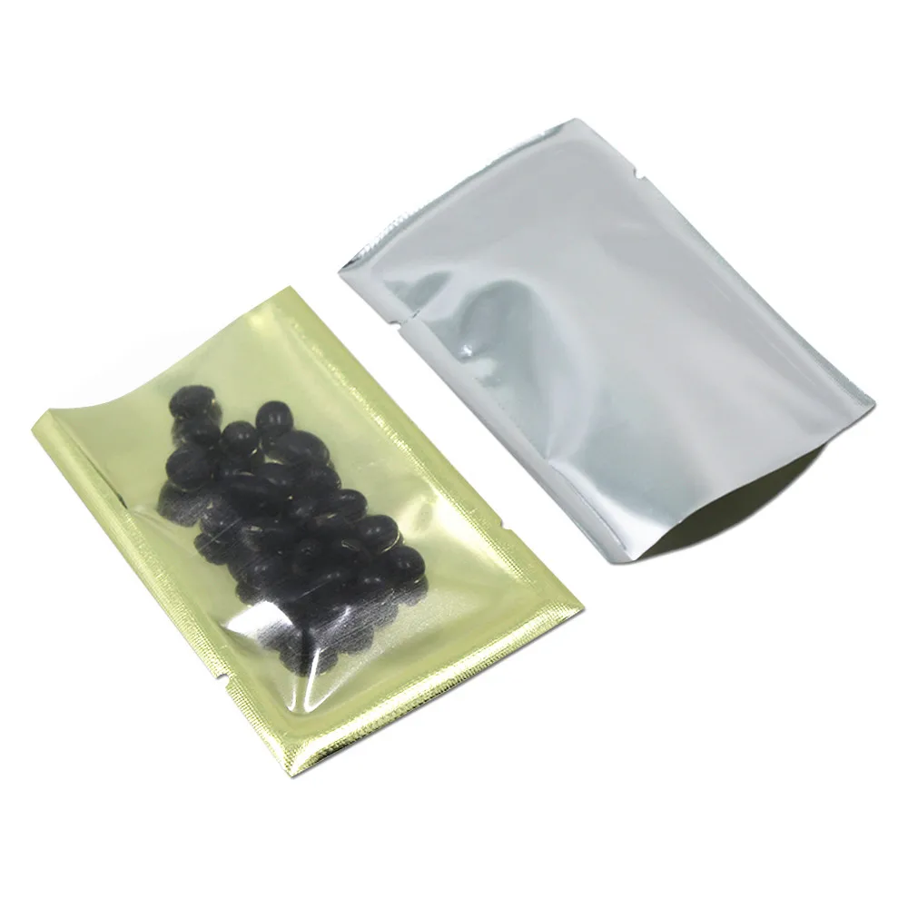

18x26cm Aluminium Foil Open Top Bag Gold Clear Metallic Aluminum Mylar Vacuum Pouch Heat Seal Food Storage Packaging Pack Bags