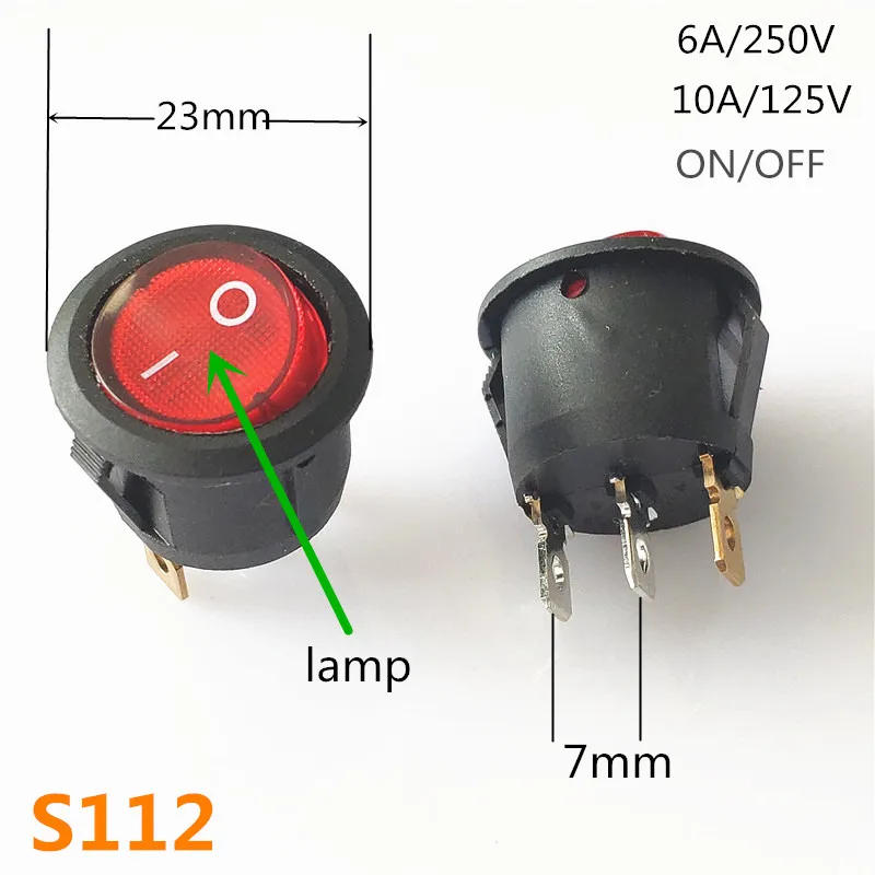 S112 SPST KCD1 2PIN 3PIN вкл/выкл круглая/квадратная лодка кулисный переключатель DC AC 6A/250V Автомобильная приборная панель пластиковый переключатель дропшиппинг - Цвет: S112