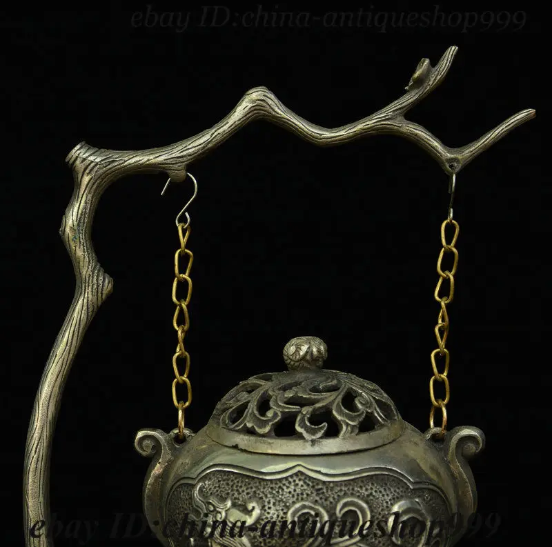 Old China Palace Silver Dragon Loong Hang Incense Burner Censer Incensory Statue | Дом и сад