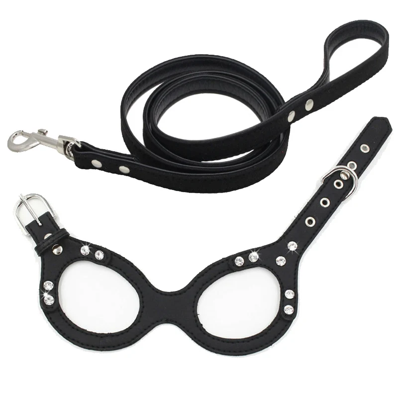 Black set Pet кожаные перекрестные Подтяжки комплект со стразами, стильные, удобные, поводок для собак, поводок для собак, автоматический поводок Регулируемый жилет меховой воротник - Цвет: Black set