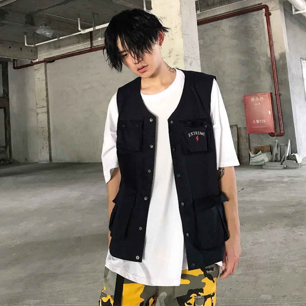 Новинка 2017 Мужская одежда модный уличный жилет тренд Свободный с несколькими