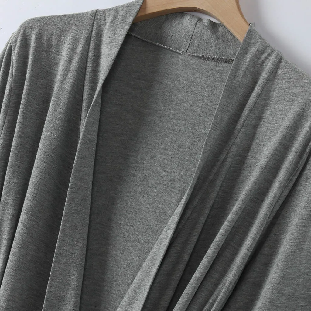 MUQGEW women nightwear sexy long bathrobe cotton Women's 4/3 Sleeve V-neck Lightweight With Belt Long Robe Bathrobe Sleepwear#g3