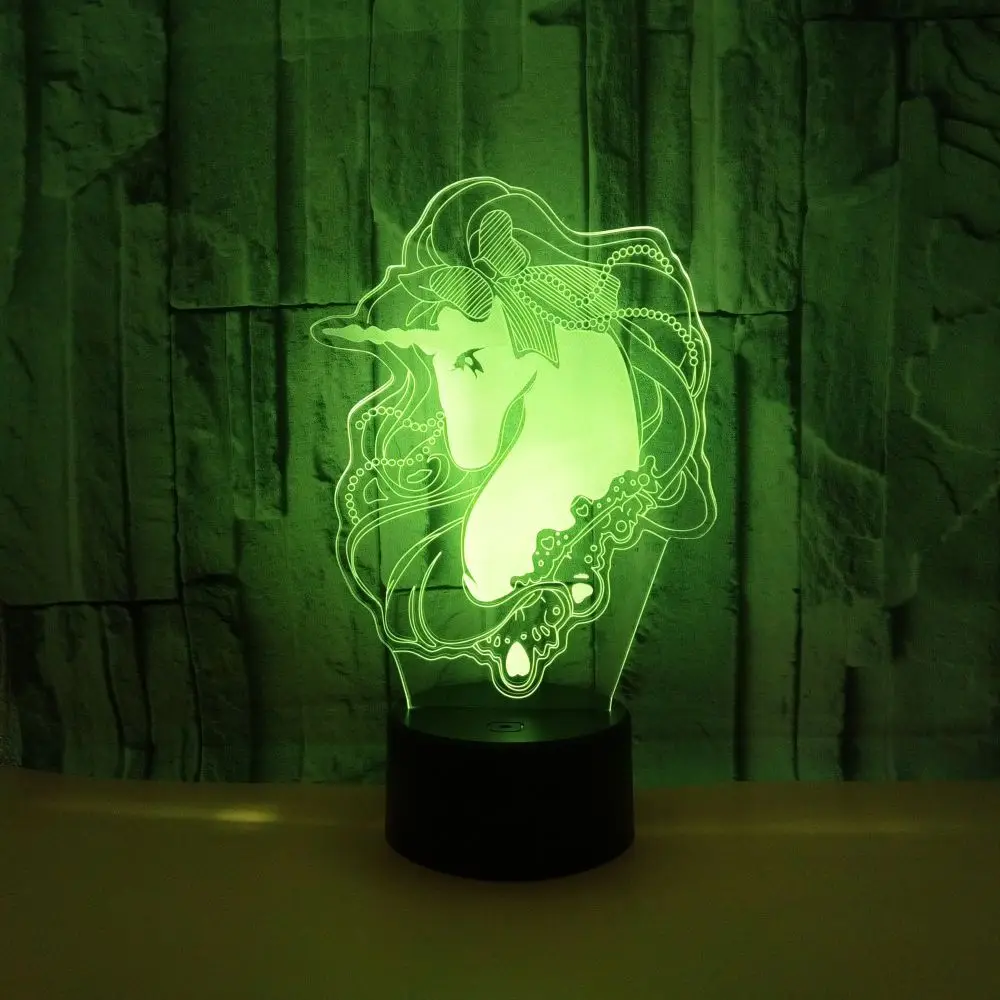 Kawaii Единорог 3D светодиодный светильник ночник разноцветная RGB лампа