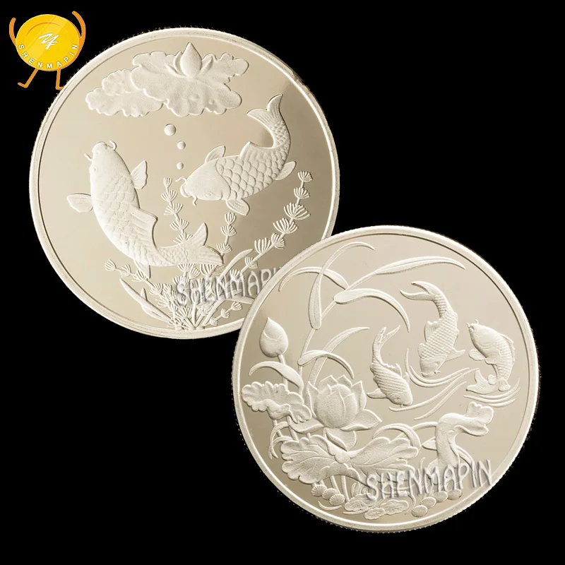 Китай Koi Fish ПАМЯТНАЯ МОНЕТА 999 серебро китайский талисман денежный животных монеты с рыбами коллекционные украшения для дома подарок