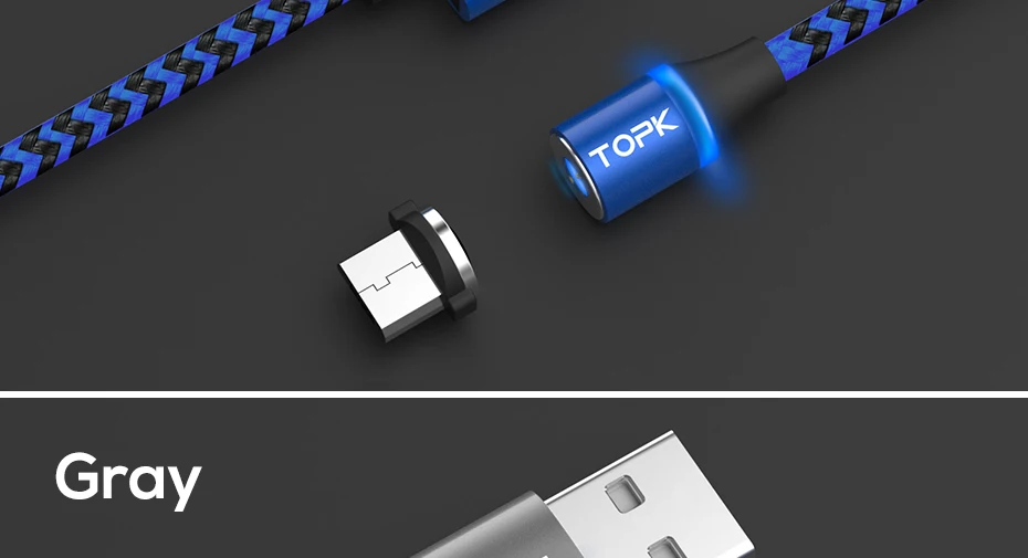 TOPK [5-Pack] RLine-R светодиодный магнитный кабель Micro USB для samsung