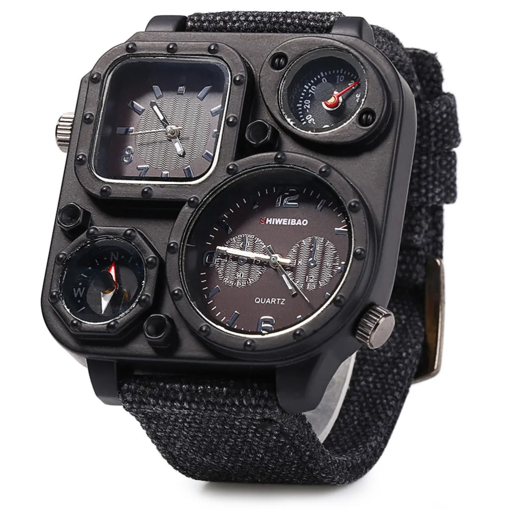 SHIWEIBAO Men's Big Dial Dual-Movement Sport Quartz Watch with Military Compass, Canvas Wristwatches - Relogio Masculino image 4