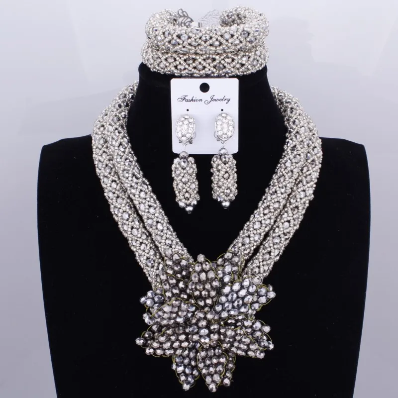 Classic Bridal Jewelry Sets Crystal Necklace Set Wedding Leaves Nigerian Beade For Women Free Shipping 2018 Fashion | Украшения и