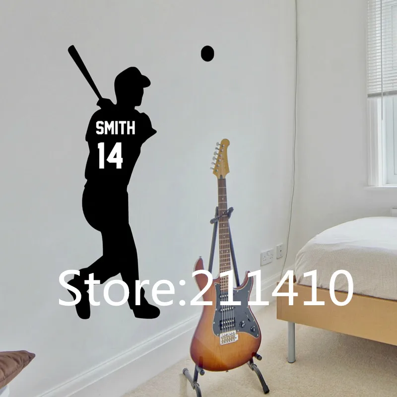 

Personalized Baseball Player Vinyl Wall Sticker, Baseball Decor with Jersey Name and Number Wall Art Decals A273
