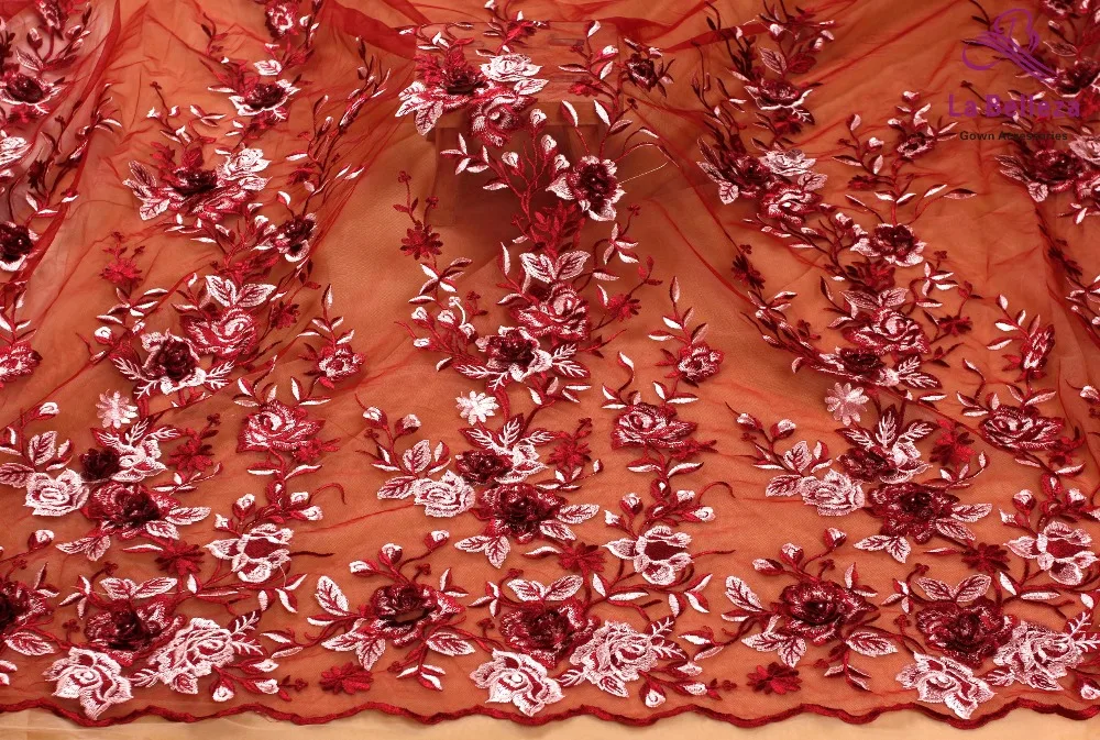 La Belleza новая кружевная ткань, винный, синий, розовый 3D Цветы Кружевная Ткань вечернее платье кружевная ткань 1 ярд