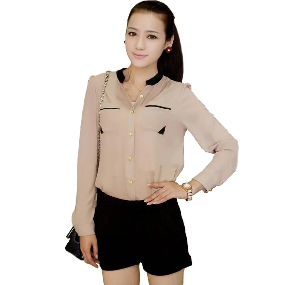 Женская шифоновая блузка с воротником стойкой длинным рукавом|chiffon blouse|korean womentop