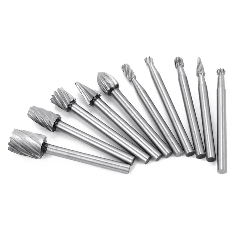 10pcs HSS Tungsten Carbide Rotary Cutting Burr Set Grinder Bit 1/8 inch (3mm) Shank Woodworking Carving Tools | Инструменты