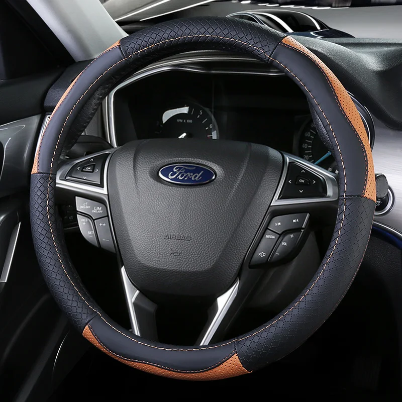 Верхние Кожаные чехлы на руль для Ford Grand C Max Fiesta Figo Fusion Mondeo Focus GT Ka Mustang taureus Ranger