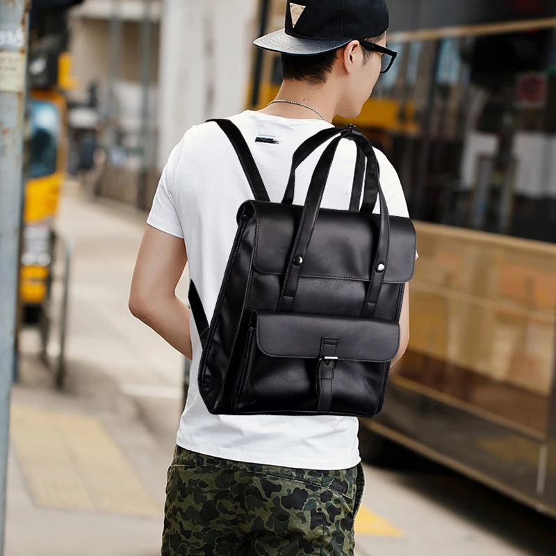 Кожаный рюкзак для мужчин винтажный дорожный ранец ноутбука мужской портфель - Фото №1