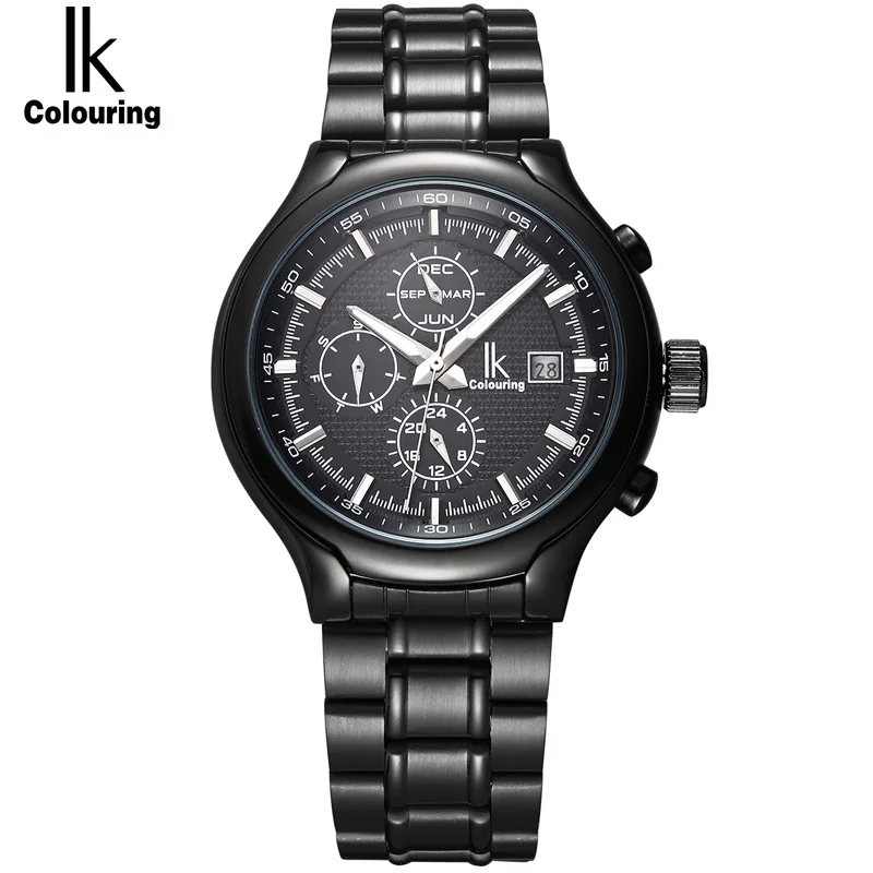Известный бренд IK роскошные модные винтажные часы из нержавеющей стали с черным