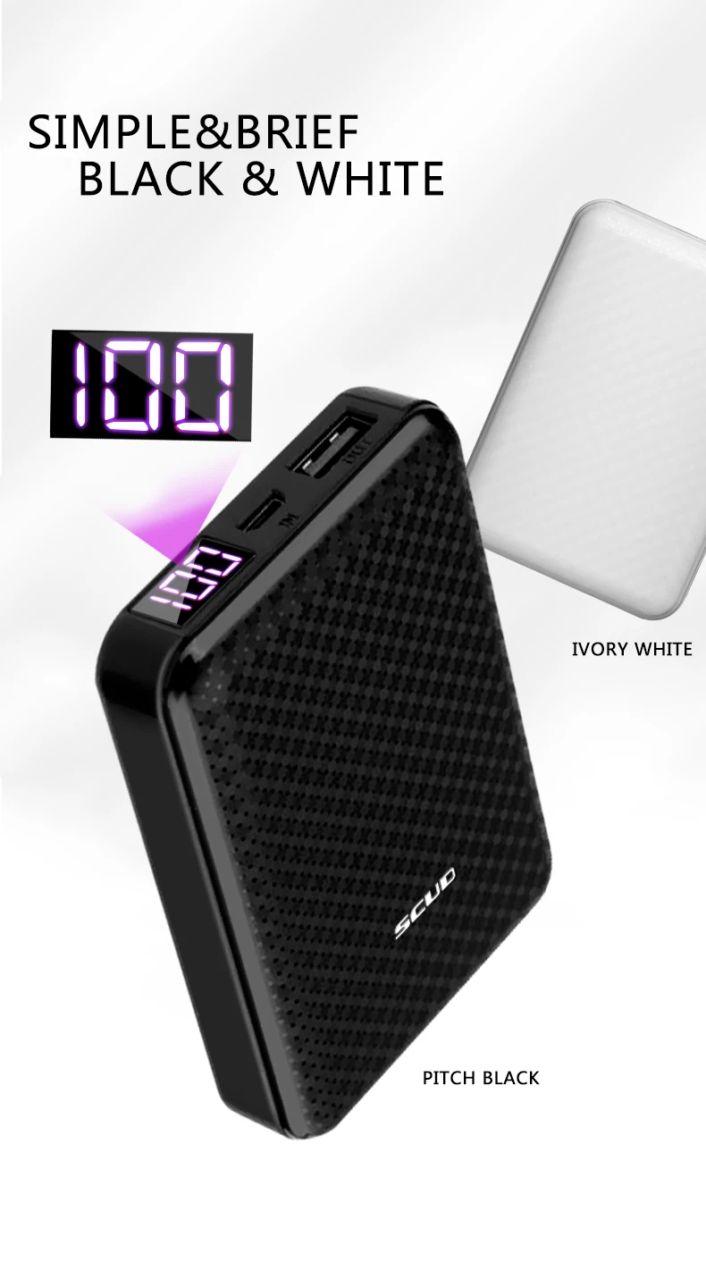 Мини 10000 мАч power bank с светодиодный дисплей Скад тонкий внешний аккумулятор для xiaomi Мобильный Внешний аккумулятор на небольшой usb Портативный power bank