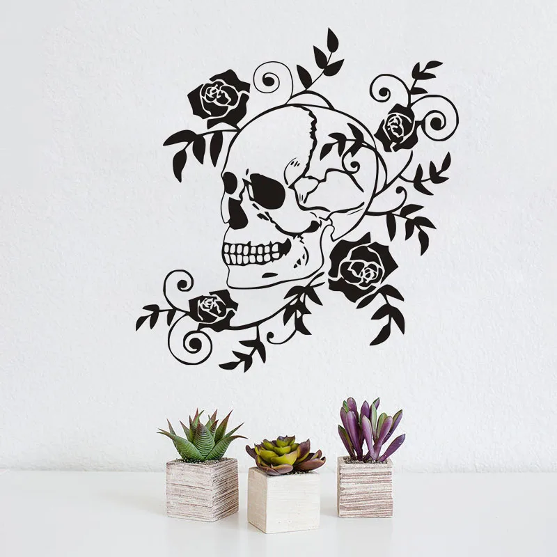 

ZOOYOO Dangerous Flowers Wall Sticker Home Decor Roses Flowering Art Skull Wall Decals Art Murals Room Decoration