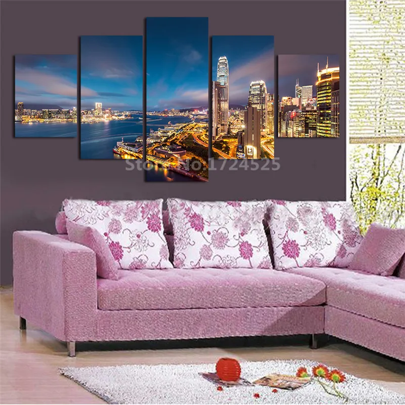 

5 Piece Urban Night Scene Canvas Paintings Modern Hd Print Pictures Home Decoration Living Room Wall Art Posters and Prints