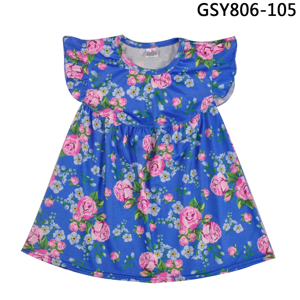 Wholesale High Quality Boutique Remake Floral Dress Fashion Flutter Sleeve Girl Summer Cotton Children Clothing | Детская одежда и