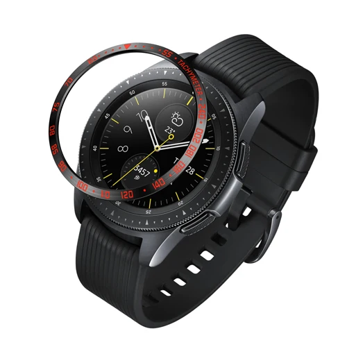 Shizi Black Red Замена смарт-чехол для часов из нержавеющей стали для samsung Galaxy Watch 46 мм 42 мм, драгоценный камень кольцо клеющаяся крышка против царапин металл - Цвет: Shizi Black Red