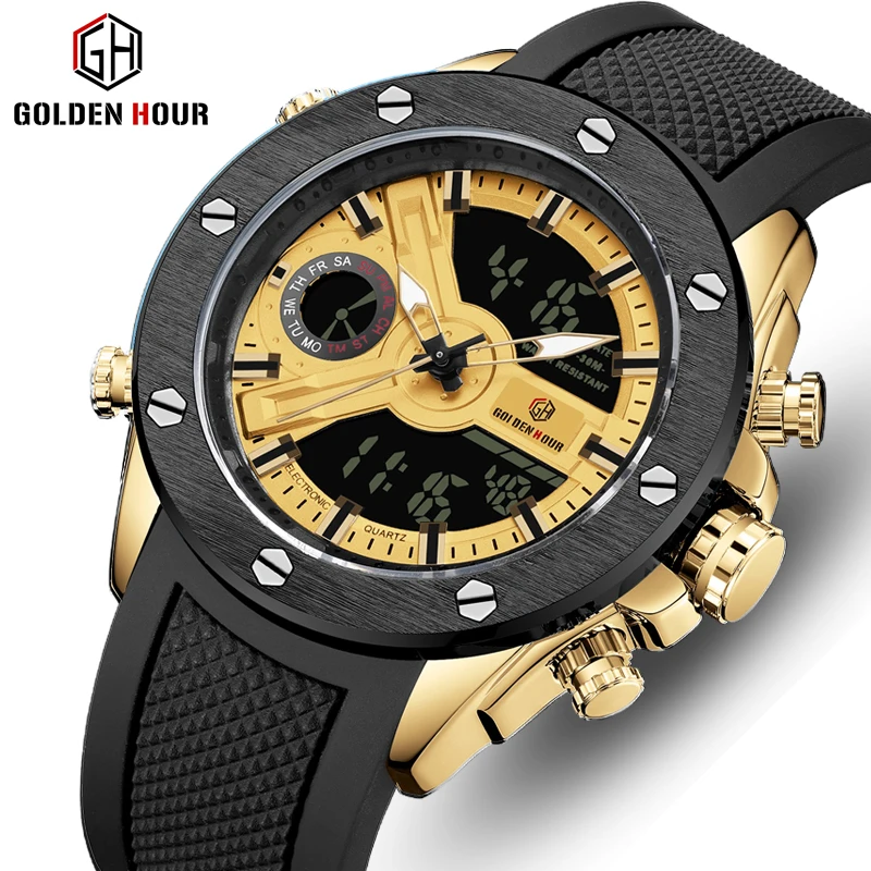 GOLDENHOUR Топ люксовый бренд мужские наручные часы модные спортивные военные часы мужские водонепроницаемые кварцевые наручные часы Мужские часы Reloj Hombre