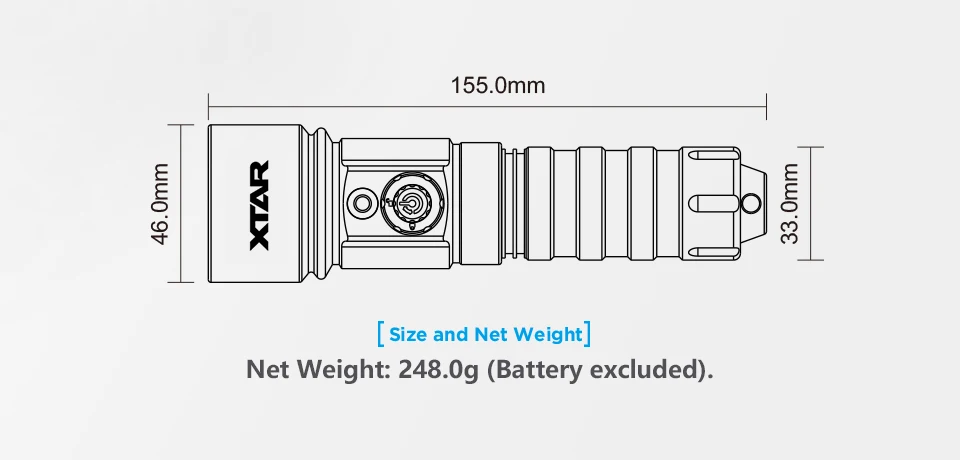 XTAR D26W CREE XM-L U2 светодиодный 1000 люмен 4 Режим Дайвинг фонарик Применение 1*18650/26650 батареи