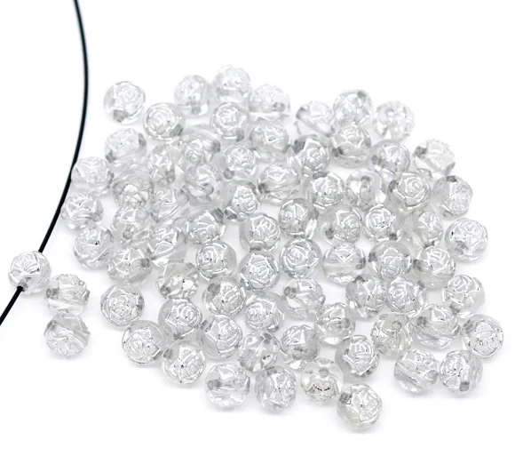 DoreenBeads акриловая вставка бусины в виде цветка серый серебристый цвет с цветочным
