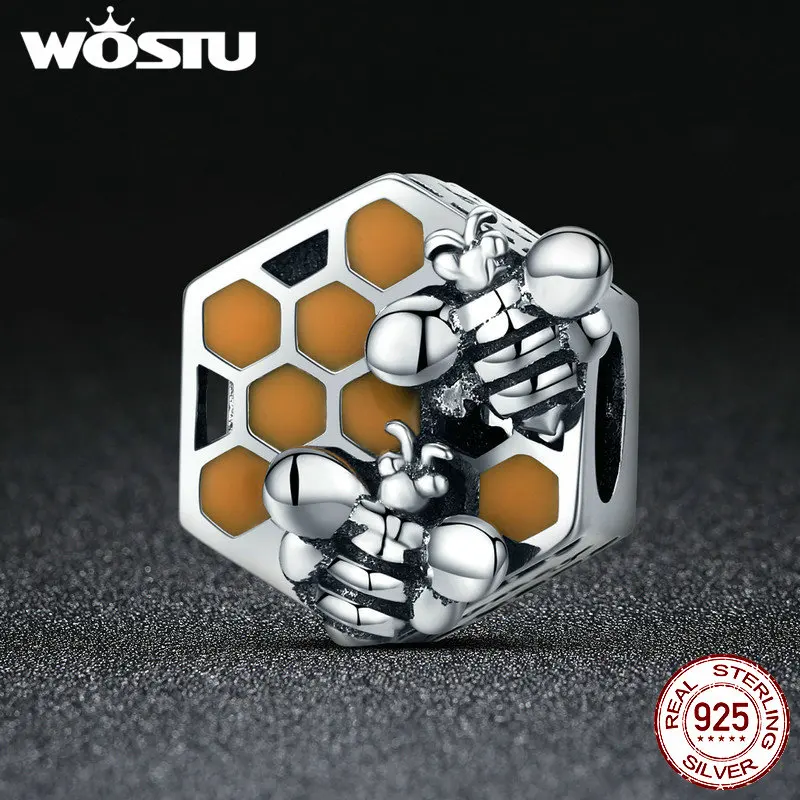 WOSTU модный 925 пробы Серебряный медовый гребень медовая пчела Квадратные бусины для женщин браслет DIY Изготовление ювелирных изделий CQC500