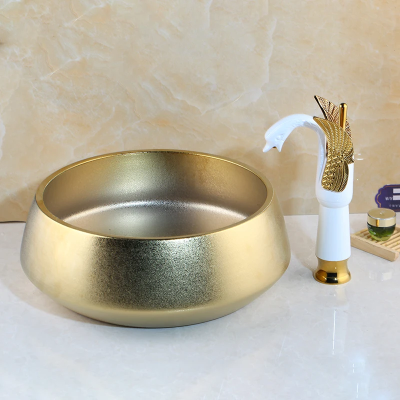 Basin faucet Sets 02 Смеситель с фигуркой лебедя для ванной, набор чаш, раковины, раковины, керамические раковины, полированный золотой кран, набор золотых керамических смесителей - Цвет: Basin faucet Sets 02