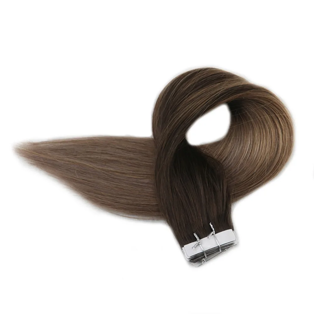 Полная Глянцевая лента для волос 20 шт. 50 г цвет #2 темно коричневый выцветание до #6 - Фото №1