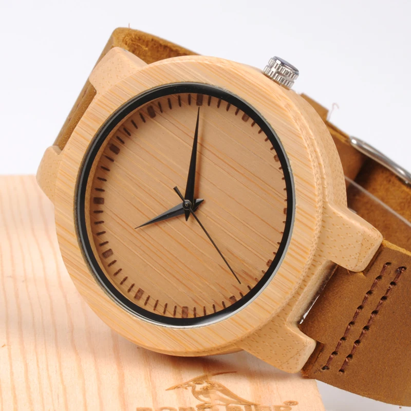 Мужские часы BOBO BIRD с бамбуковым ремешком из натуральной кожи для мужчин в