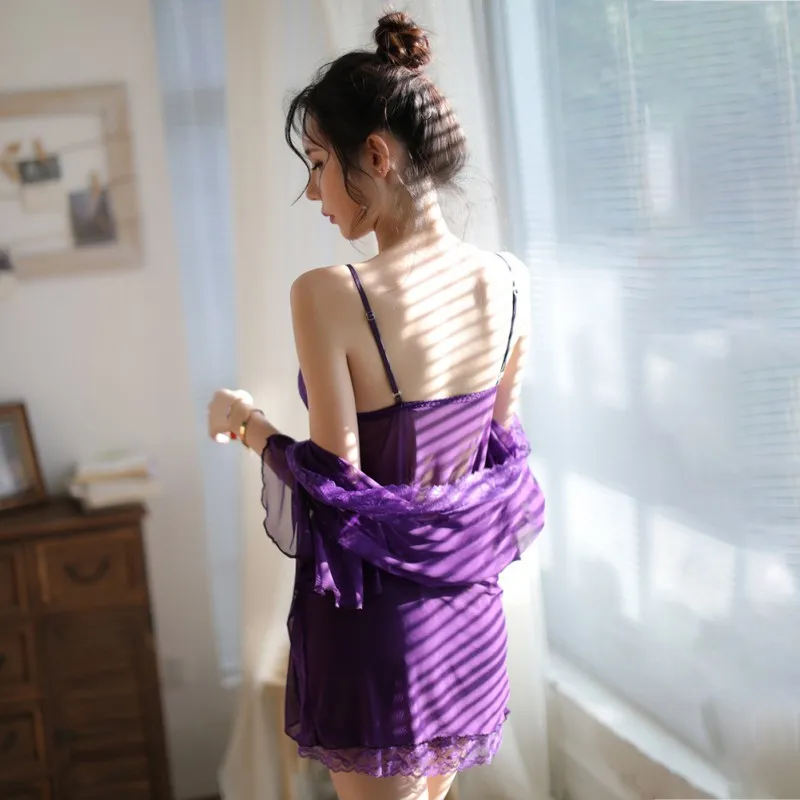

Sexy Lace Sleepwear Set Women's Nightdress Satin Lace Sleepwear Lingerie Dress