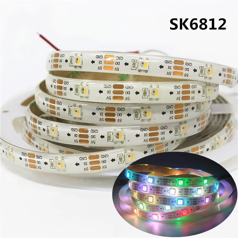 

Светодиодная Пиксельная лента SK6812 RGBCW RGBWW (аналогичная WS2812B) 4 в 1, 30/60/144 светодиодов/пикселей/м; Индивидуальная адресная светодиодная Пиксель...