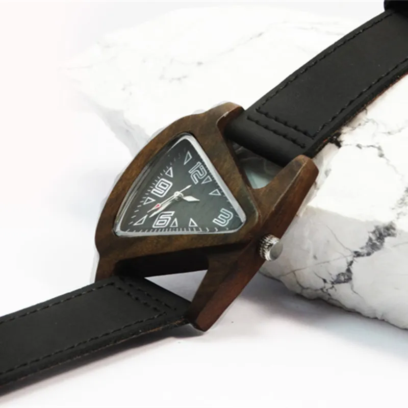 Унисекс очаровательные часы из стекла черного дерева для женщин треугольные