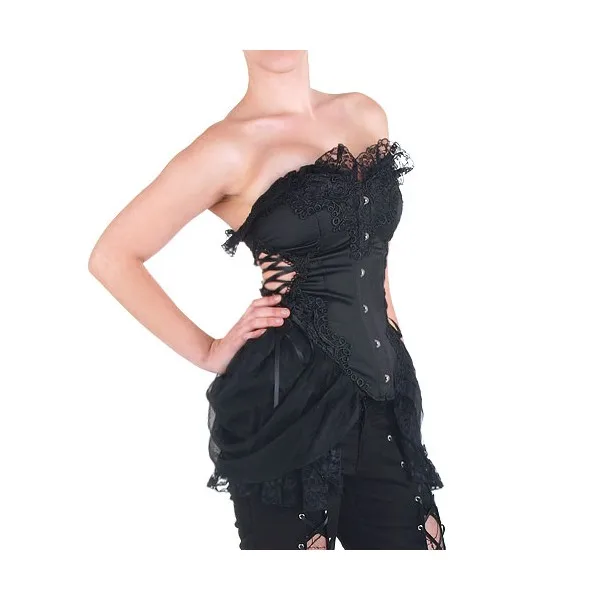 Готический/стимпанк роскошный винтажный корсет черный/белый кружевной с рюшами
